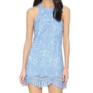 Lovers + Friends Caspian Shift Lace Blue Dress Size XS EUC Floral Scalloped Hem